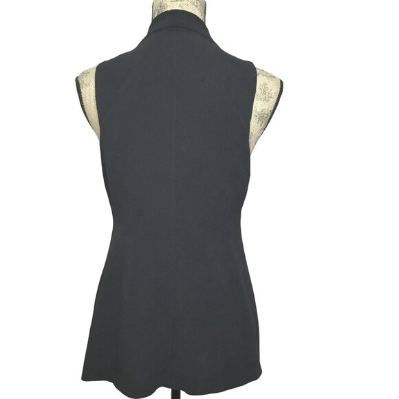 EILEEN FISHER Black Silk Shawl Collar Open Front Long Vest Sleeveless Blazer S - Picture 2 of 8